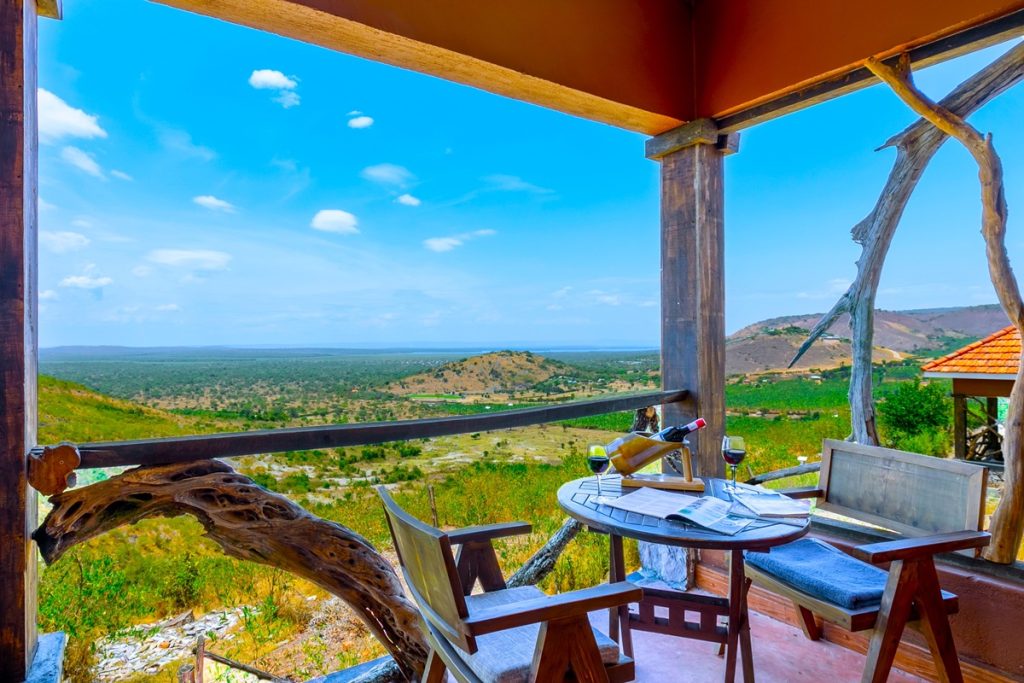 Luxury safari experience in Uganda with scenic lodge views