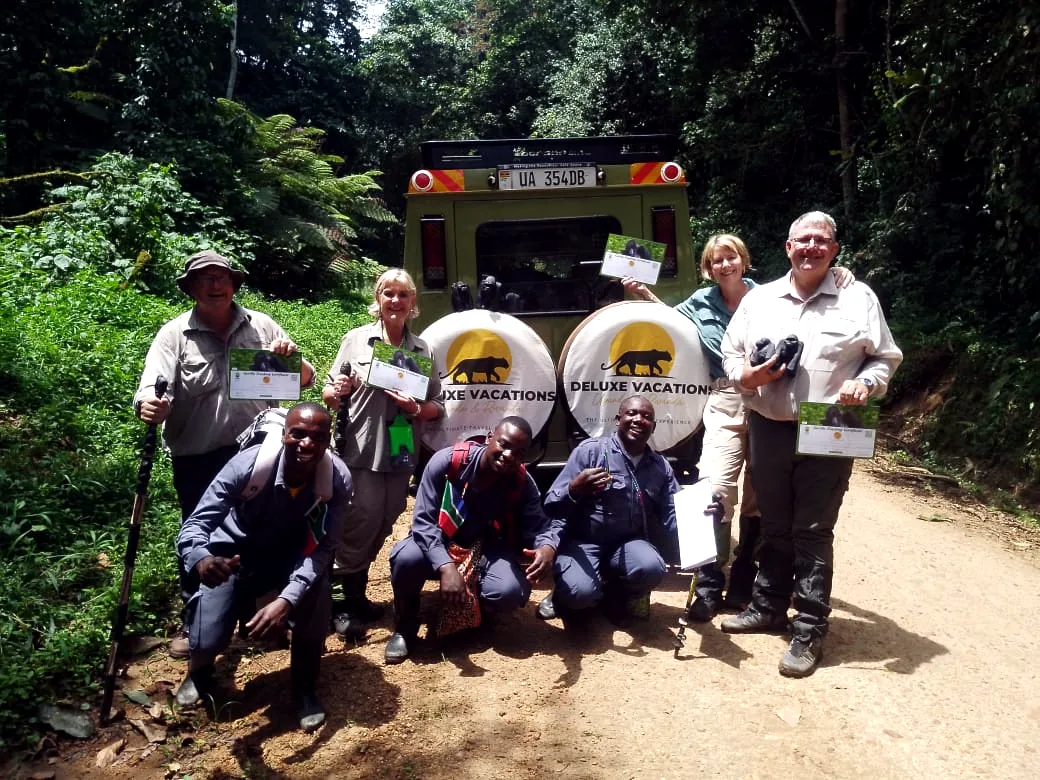 Small group safari guests with a Deluxe Vacations 4x4 Land Cruiser in Uganda